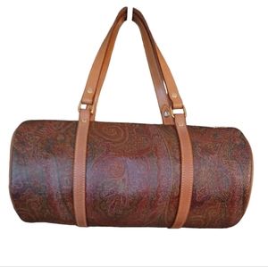 👜ETRO BROWN PAISLEY PRINT COATED CANVAS BOSTON BAG